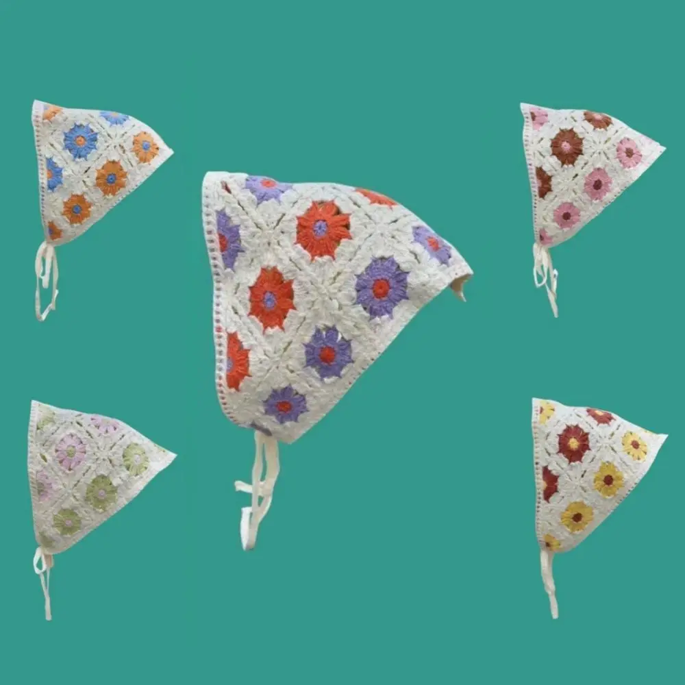 แฟชั่นโครเชต์ Turban ถักสไตล์วินเทจแถบคาดศีรษะผ้าพันคออุปกรณ์เสริมผมดอกไม้ที่มีสีสันผ้าพันคอผมสําหรับหญิงสาว