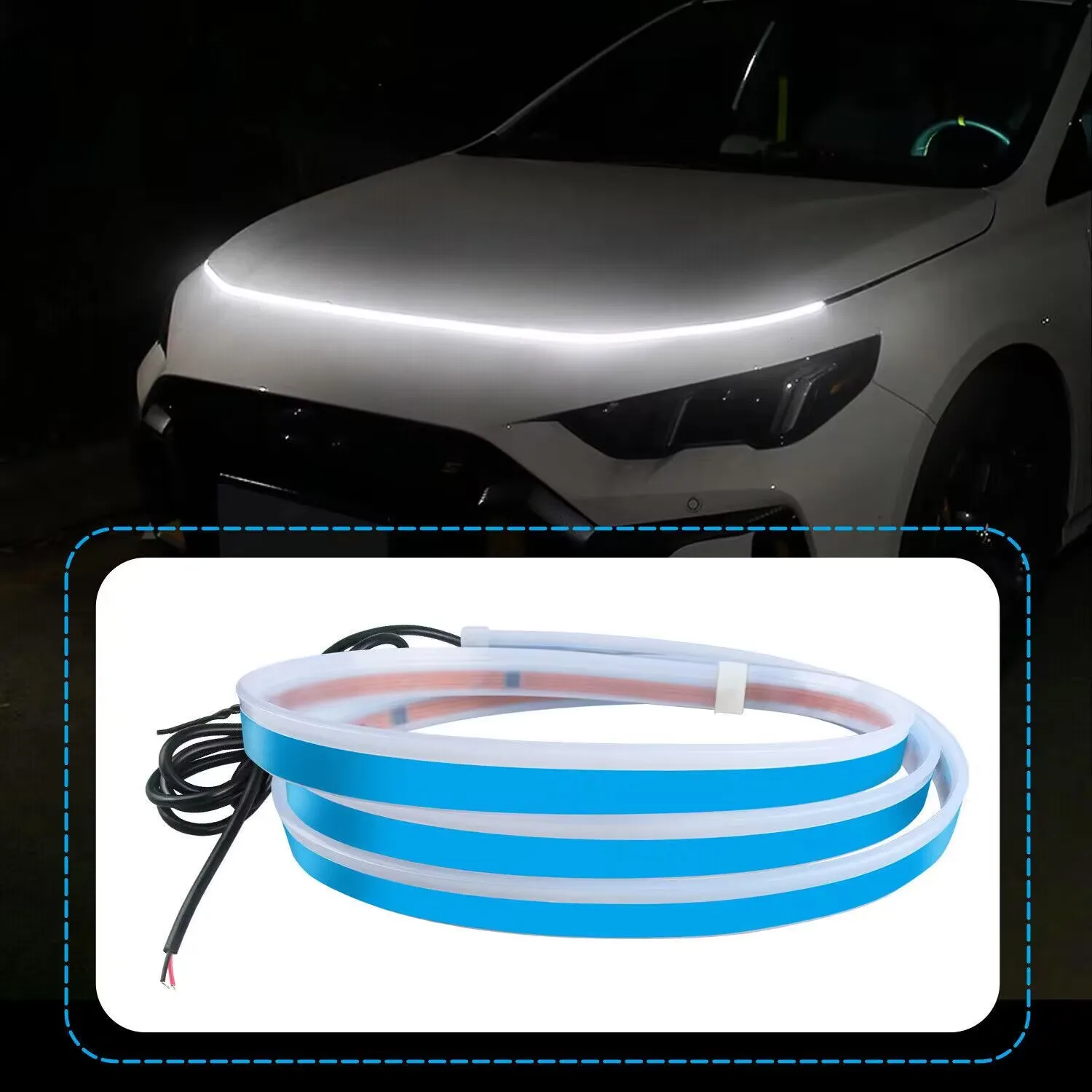 12v 150cm  Flexible LED Car Universal Engine Hood Guide Decorative Light Bar Waterproof DRL LED Strip Daytime Running Light