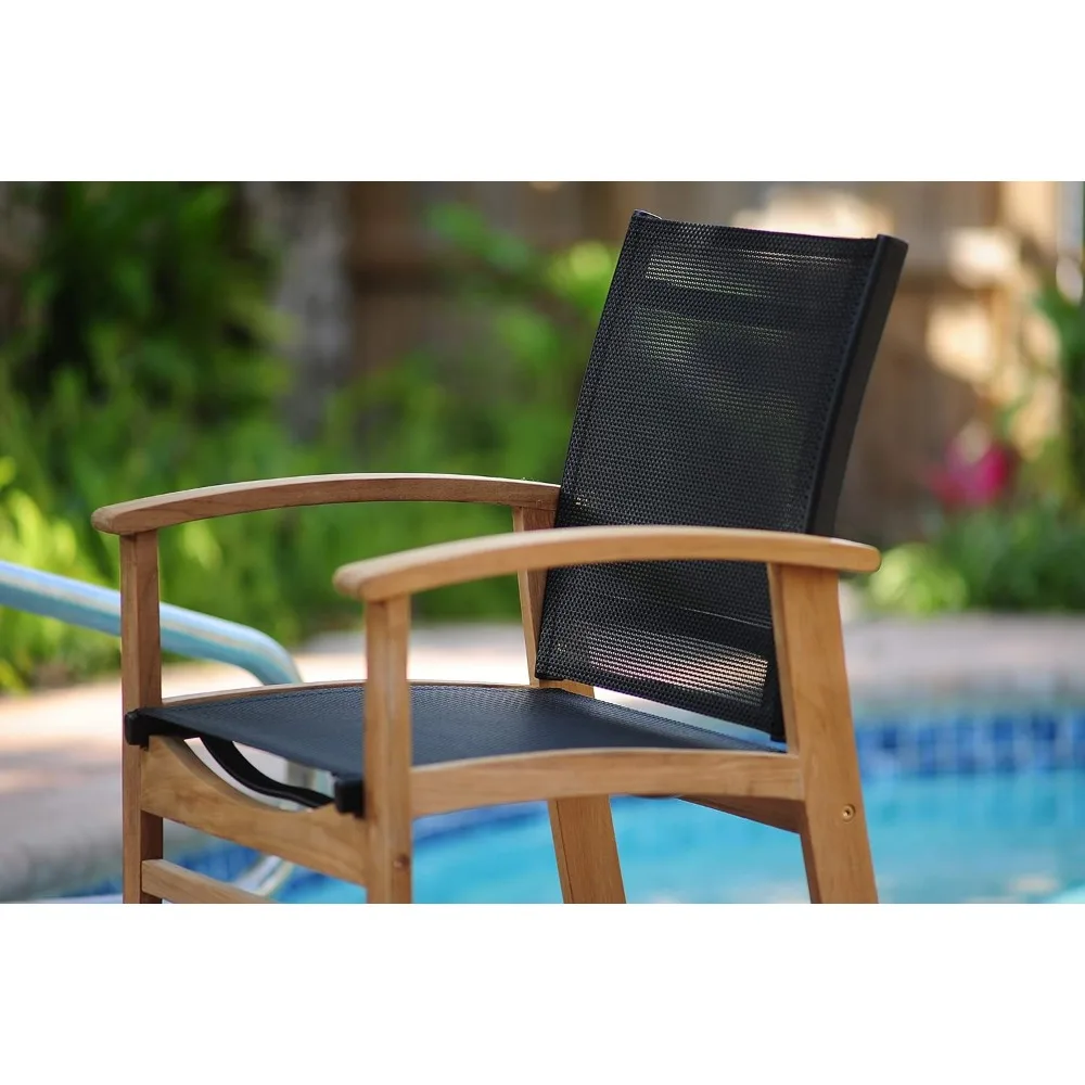 Conjunto de jantar retangular extensível de teca Georgetown de 9 peças com cadeiras pretas