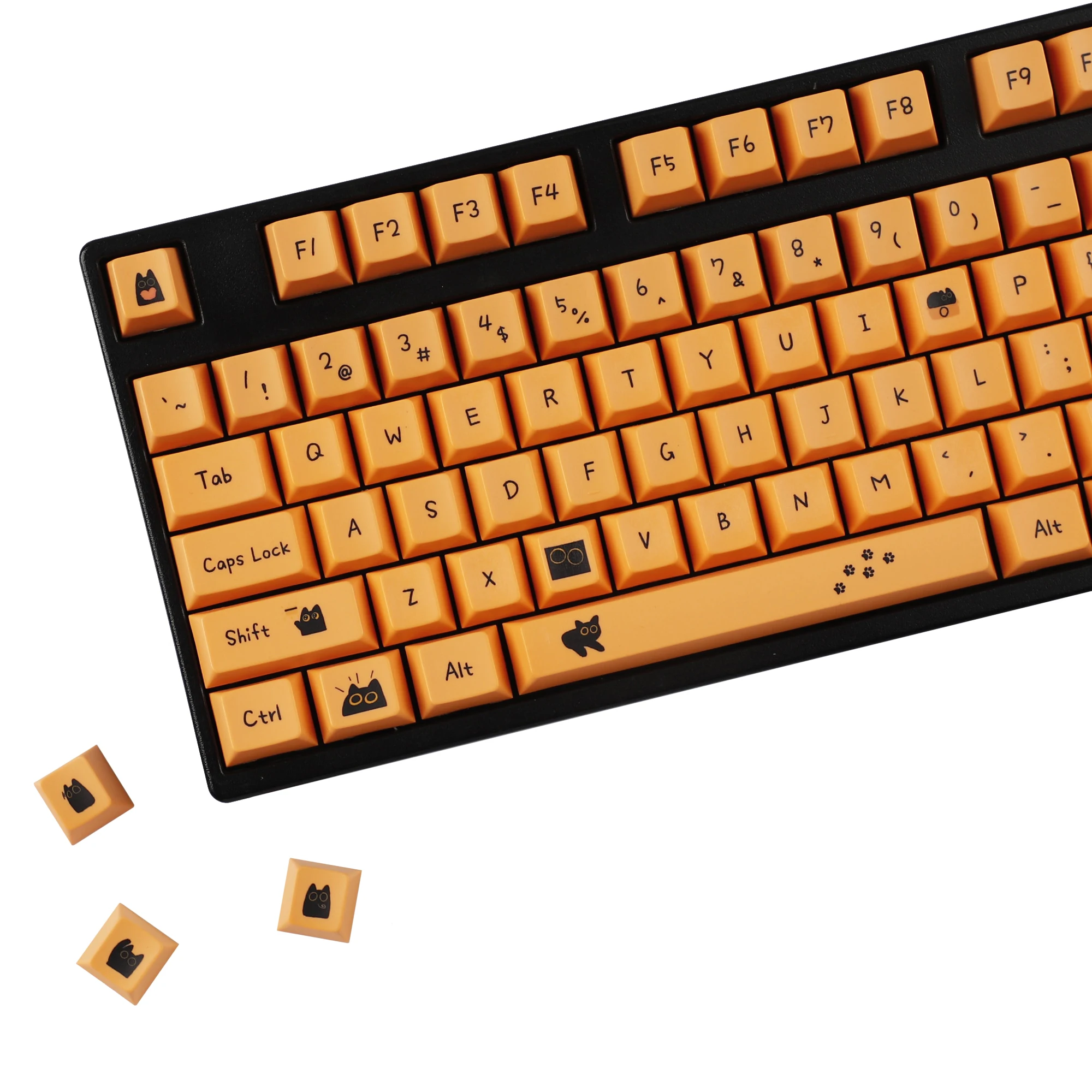 

YMDK 124 Keys Orange Cat and Black Cat Theme Cherry Profile Dye Sub PBT Keycap for 61/64/75/87/98/100/104 MX Mechanical Keyboard