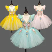 Falda de Ballet para niños, vestido de baile para niñas, tutú, disfraz de actuación, ropa de Ballet de princesa de flores para niñas, Vestidos de bailarina para niños