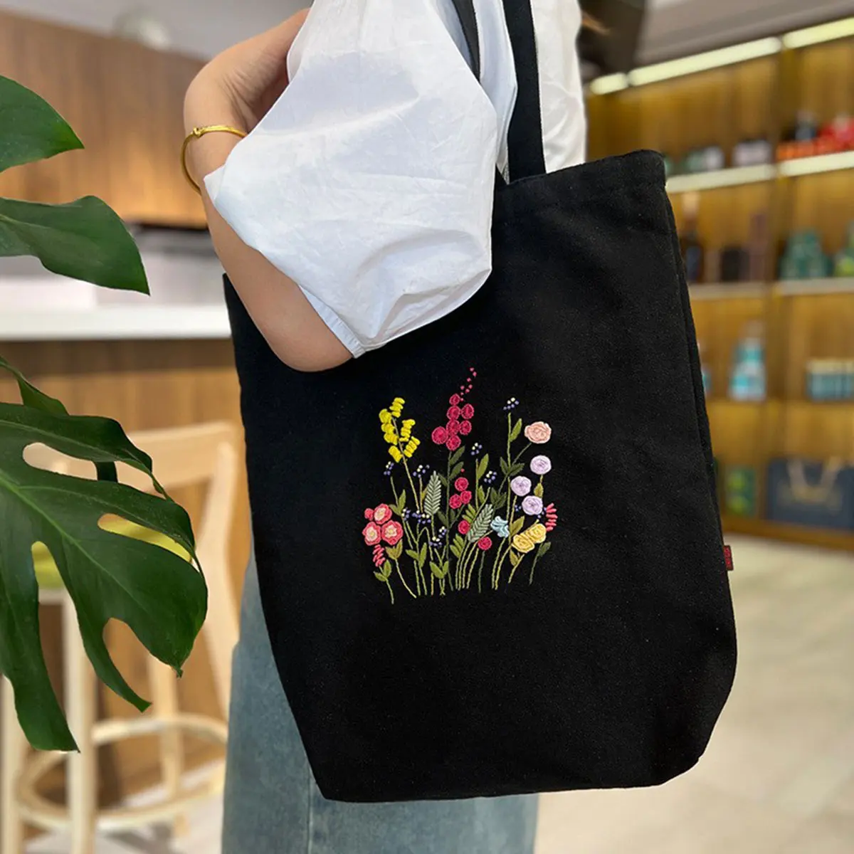 Unfinished Embroidery Kit Flower Adult Shoulder Shopping Bag Tote Handwork Sewing Cross Stitch Set Thread Tools Wholesale 5 Sets