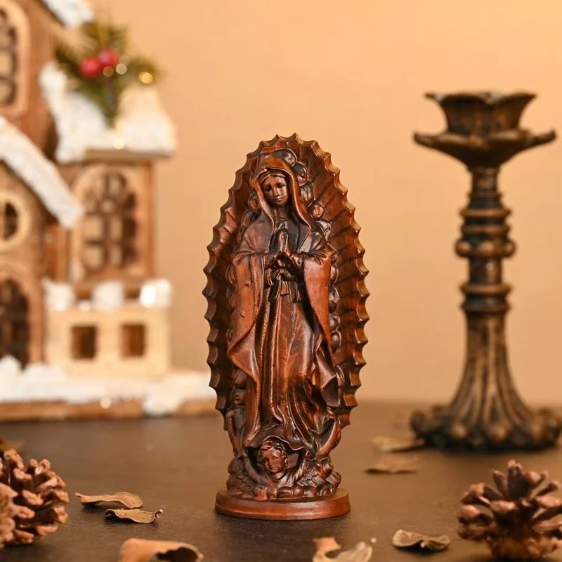 Vintage Wood Carving Desktop Ornaments Crafts Religion Madonna Home Living Statue