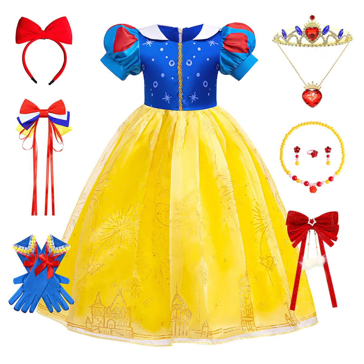 Shiny Toddler Little Girls Movie Snow White Princess Cosplay Halloween Fancy Easter Dress Birthday Party Dress