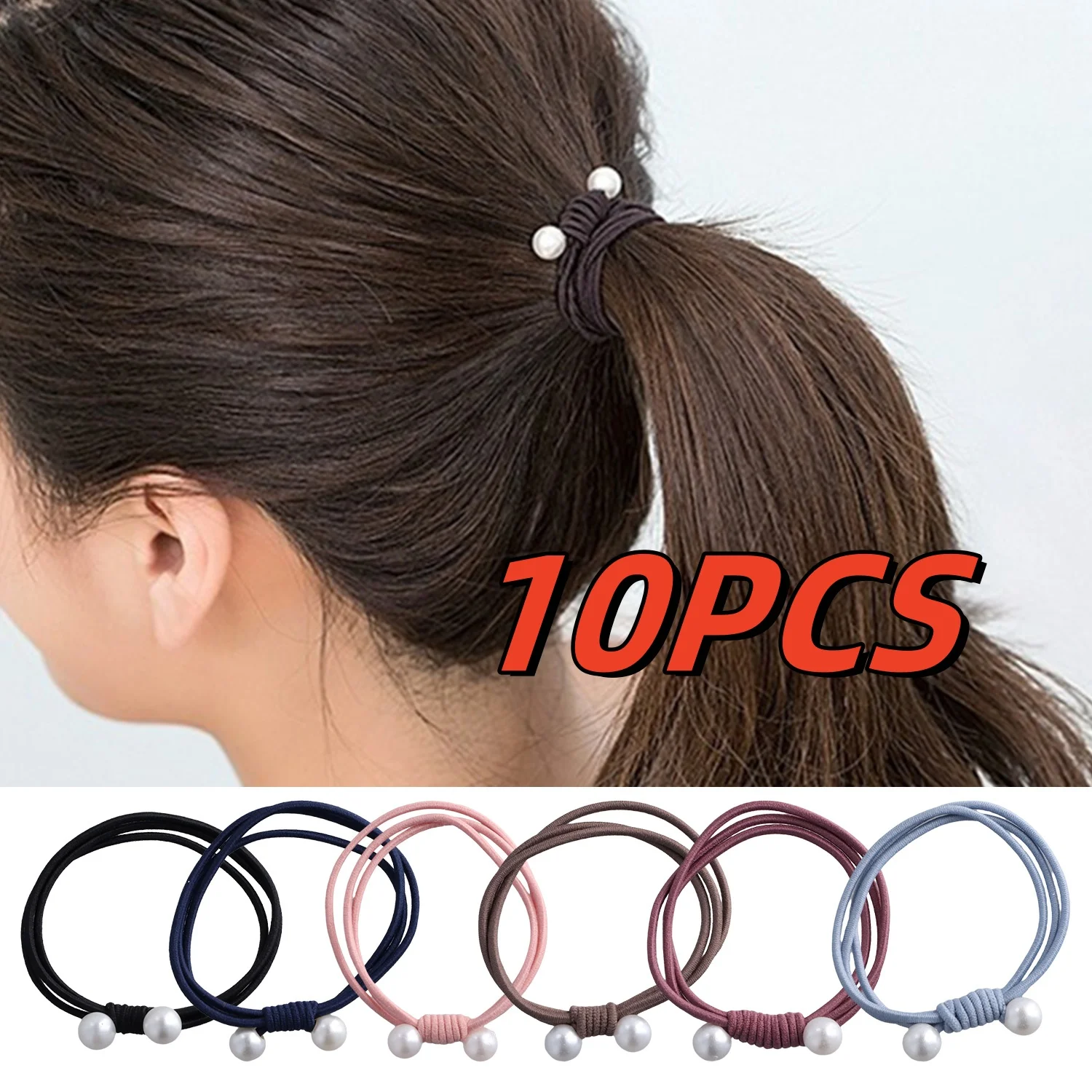 10 Uds. Bandas básicas simples para el cabello para mujeres y niñas, diadema elástica con perlas anudadas, lazos, cuerdas de goma, coleteros