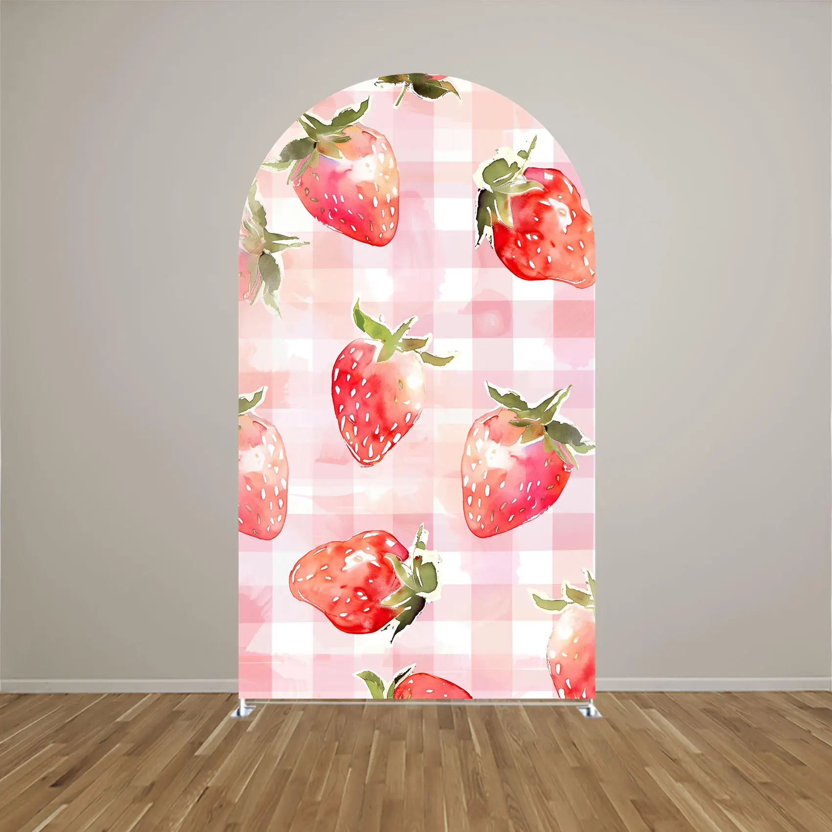 Strawberry Arch Backdrop Cover,Sweet Strawberry Arched Stand Cover,Birthday Party Decor,Double-sides-Elasticity-Washable