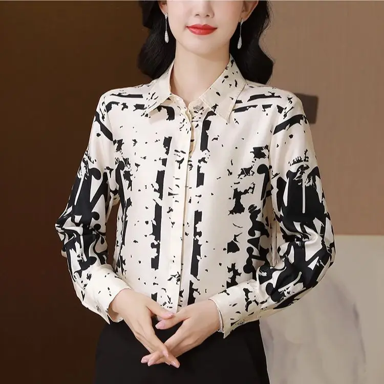 Fanieces design de luxo camisa feminina casual topos outono manga longa moda impressão vintage camisa feminina elegante escritório senhora blusas