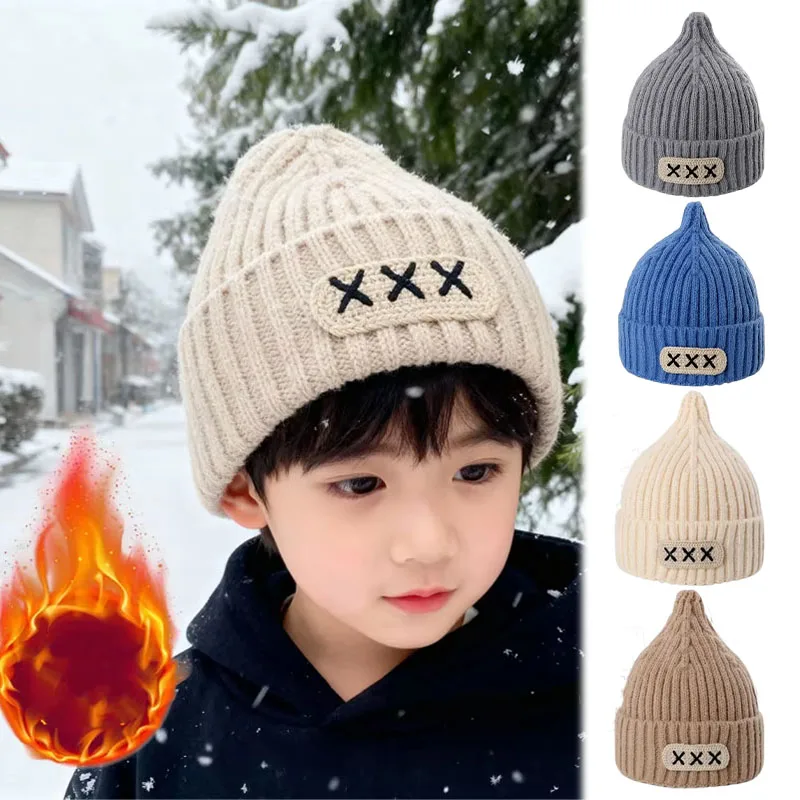 5 Colors Kids Winter Soft Knit Beanie Cap Korean Style Rolled Edge Slouchy Hat Warm for Boys Girls Toddler Cold Weather Gift