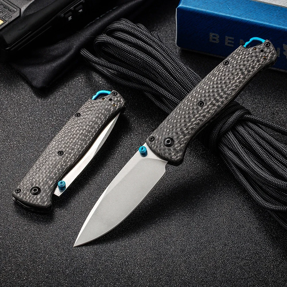 Mini BM 533-3 EDC Folding Knife Carbon Fiber Handle Stone Wash S90V Blade Camping Self Defense Fishing Hunting Pocket Knives