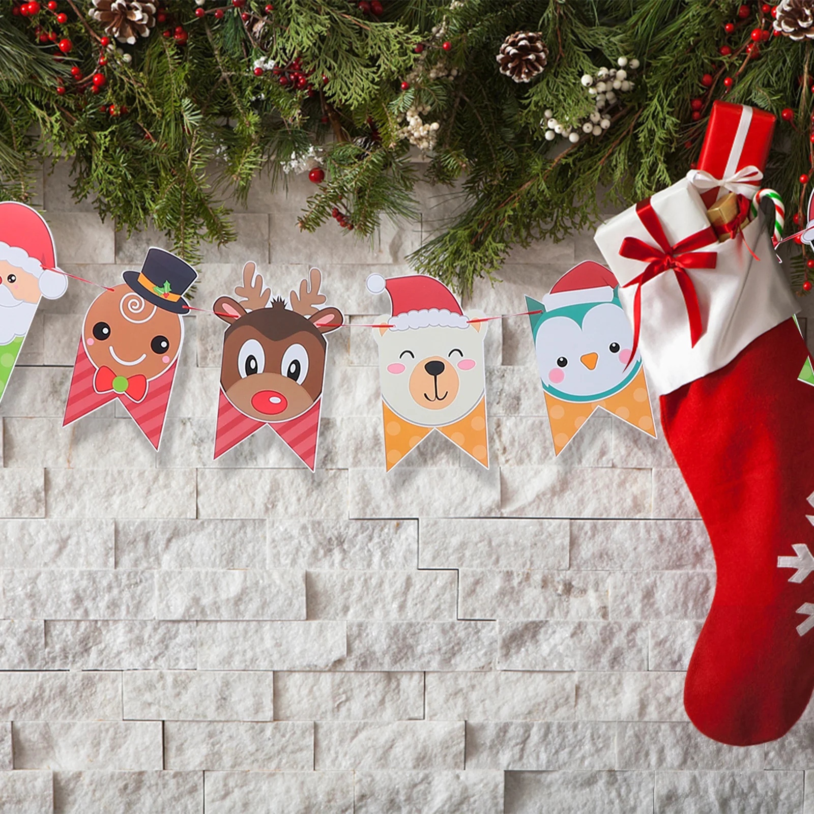 

1Pcs Christmas Party Hanging Banner Cartoon Paper Decoration Bunting Xmas Festive Holiday Party Banner Decorative