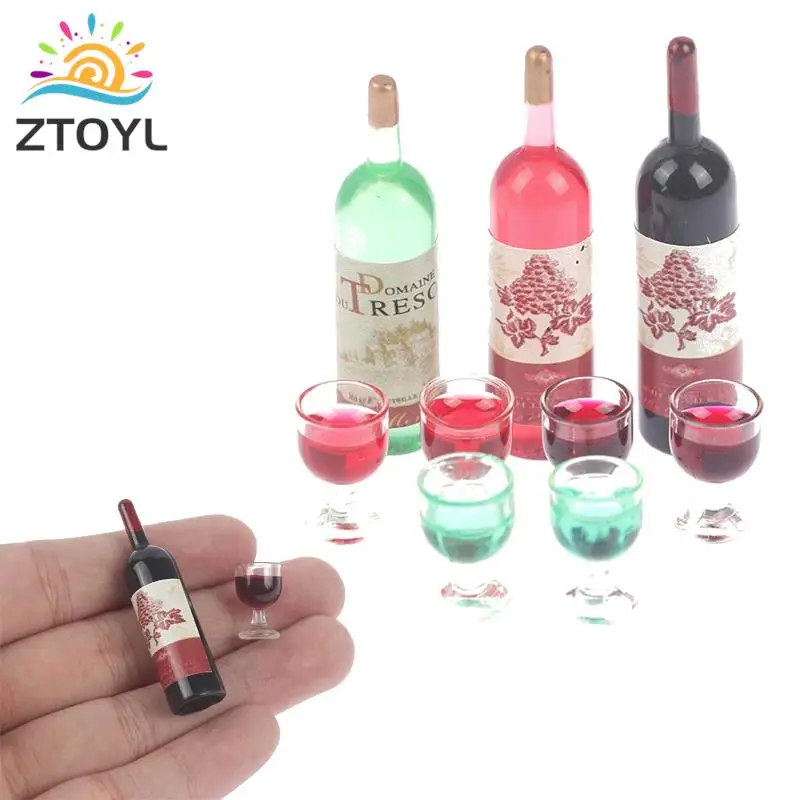 3pcs/set 1/12 Dollhouse Miniature Simulation Wine Bottle Wine Glass Model Toys