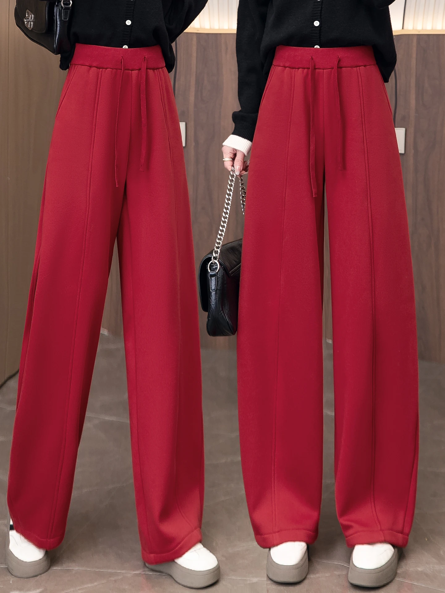 

High Waist Loose Comfortable Women's Winter Casual Pants Thickened Fleece Wide Leg Knife Sports Banana Pants