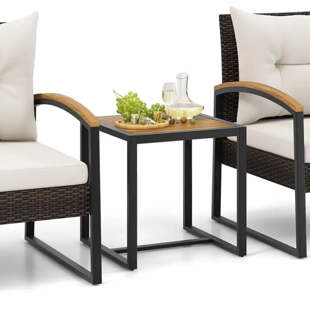 

2-Piece Rattan Chair Set with Acacia Wood Coffee Table, Outdoor Cushioned Wicker Furniture for Patio, Garden, and Poolside