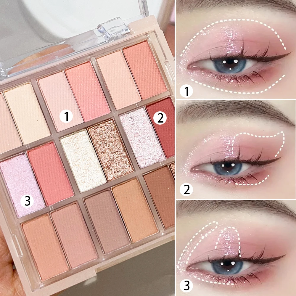 Paleta de sombras de ojos de 18 colores brillantes, brillo de larga duración, sombra de ojos nacarada, rosa, resistente al agua, aspecto coreano, maquillaje de ojos