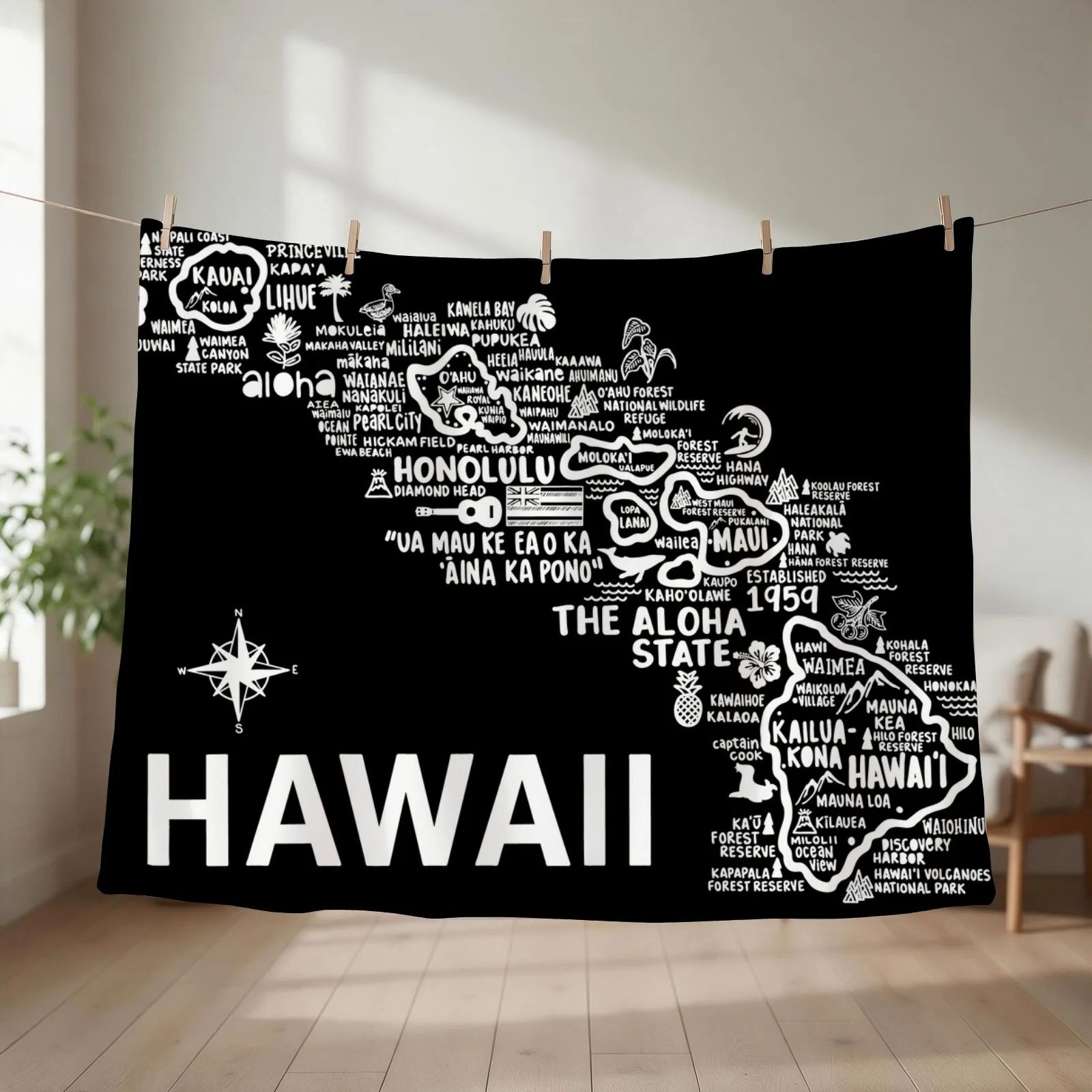 Hawaii Map Throw Blanket couch cozy soft plush fuzzy picnic outdoor blanket