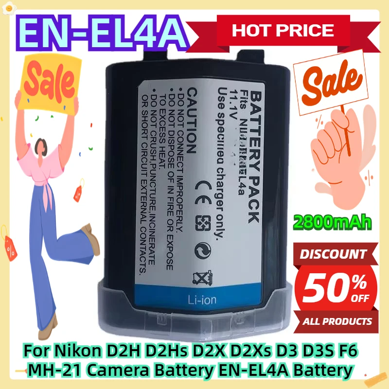 For Nikon D2H D2Hs D2X D2Xs D3 D3S F6 MH-21 Camera Battery EN-EL4A Battery 2800mah