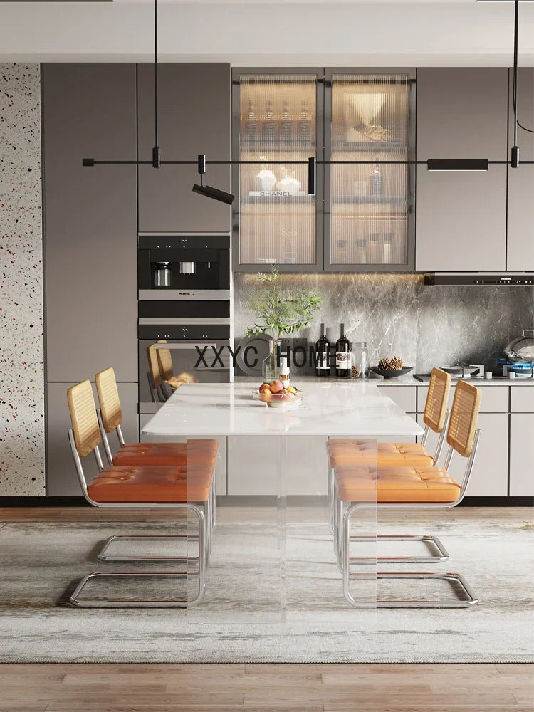 Bright Stone Plate Kitchen IslandIntegrated Light Luxury Acrylic Suspension Dining Table Rectangular