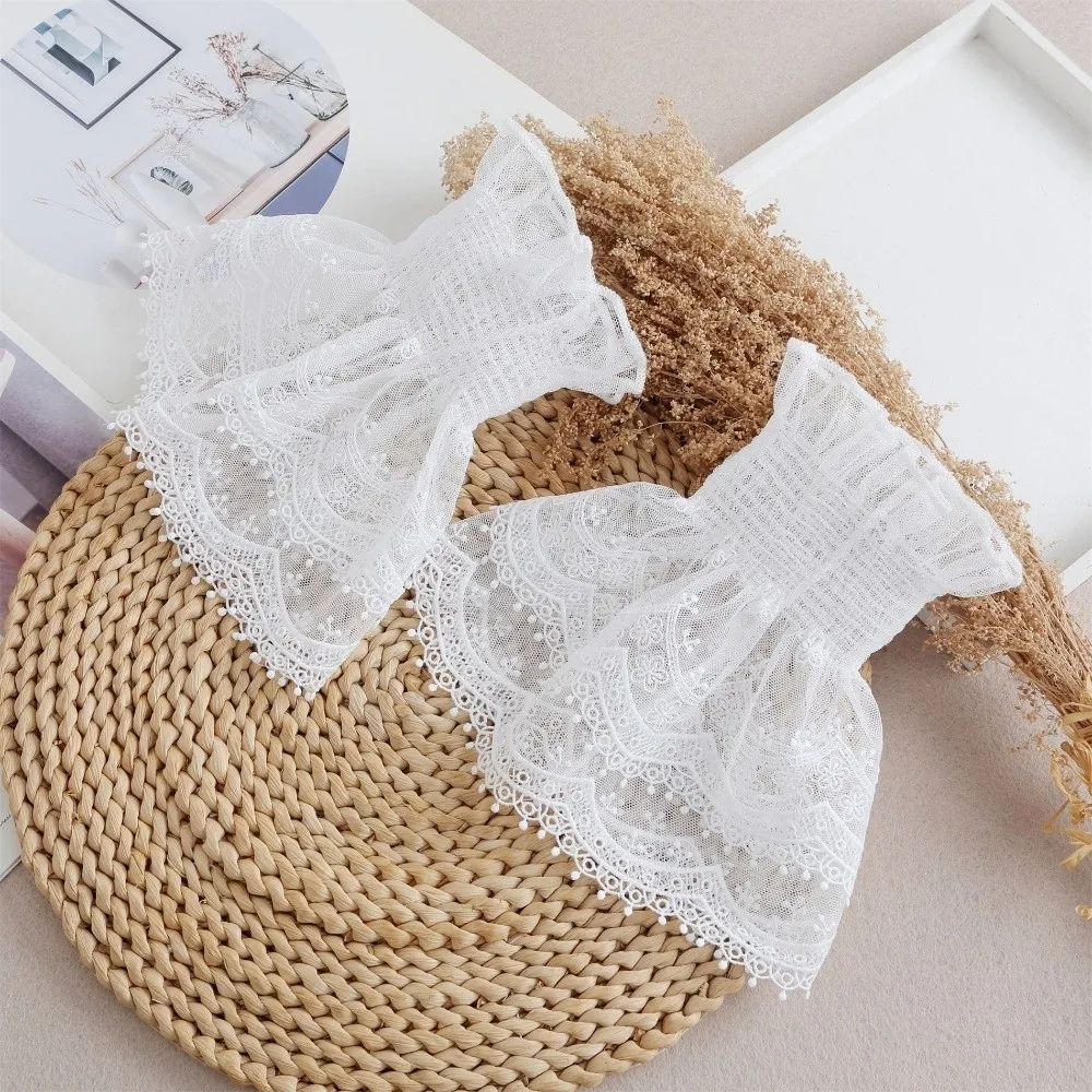 

Пара эластичных съемных рукавов-манжет из сетчатого кружева с оборками для декора свитера