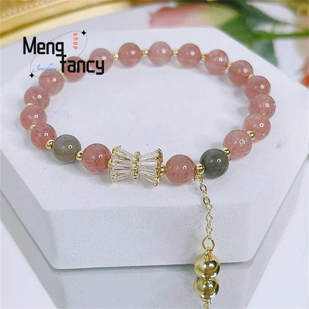 

Natural Peach Blossom Strawberry Crystal Female Sweet Micro Inlaid Gray Moonlight Beaded Bracelet Exquisite Fashion Fine Jewelry