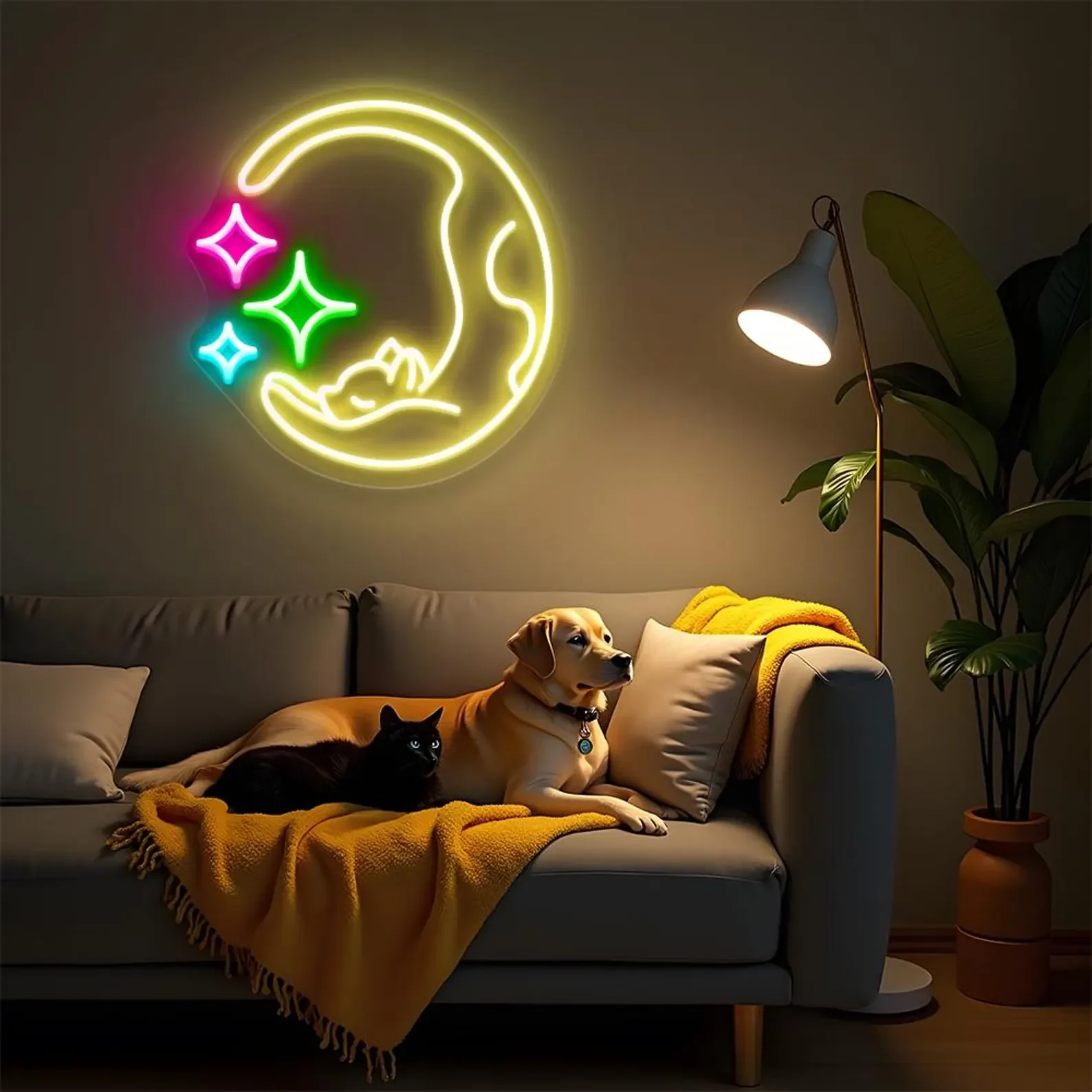 

Неоновая вывеска Moon Cat, милый неоновый кот Moona, декор детской комнаты, Kawaii Cat Moon Star, подарок для любителя домашних животных