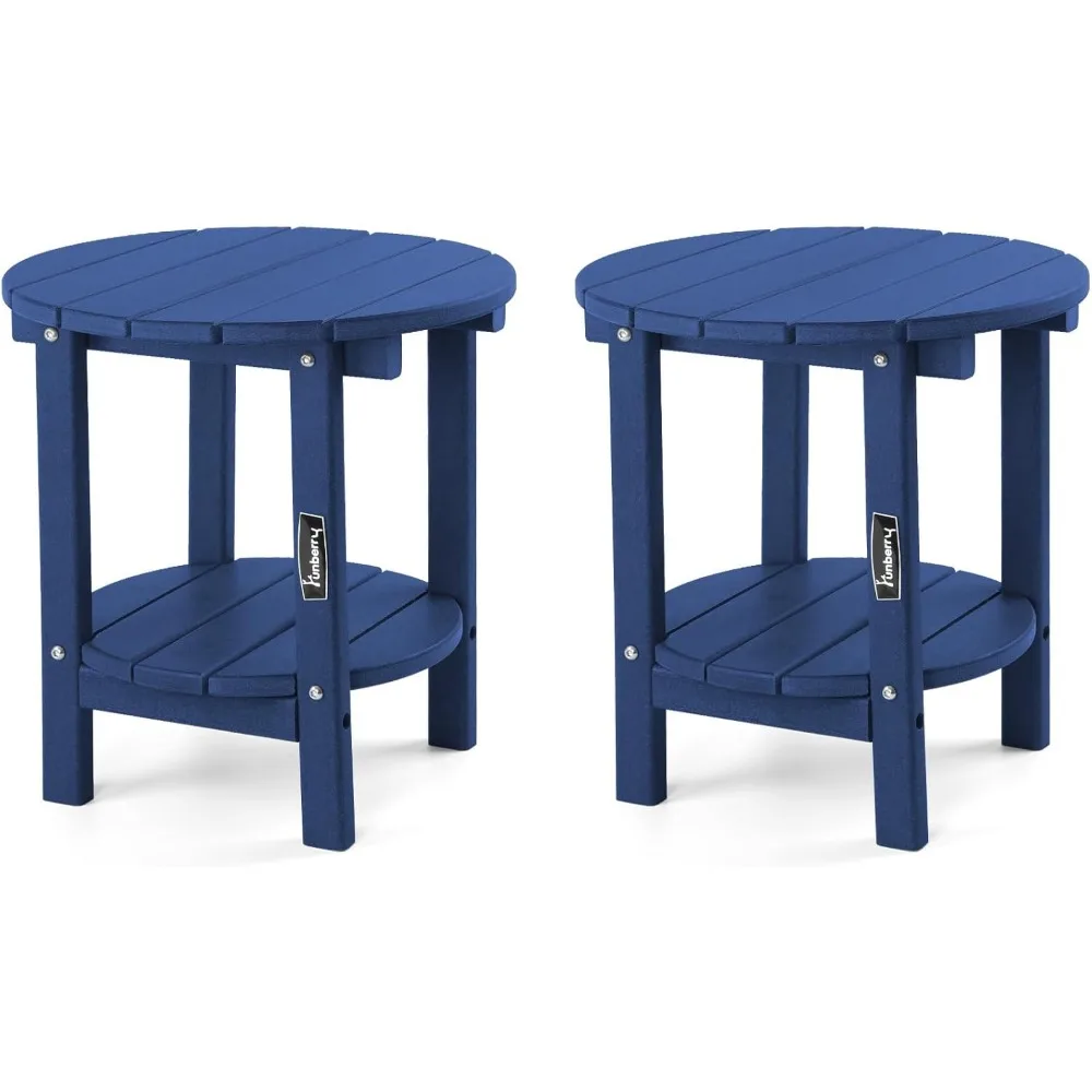 

Outdoor Adirondack Side Table Set of 2, 2-Tier Patio End Tables, HDPE All Weather for Outside