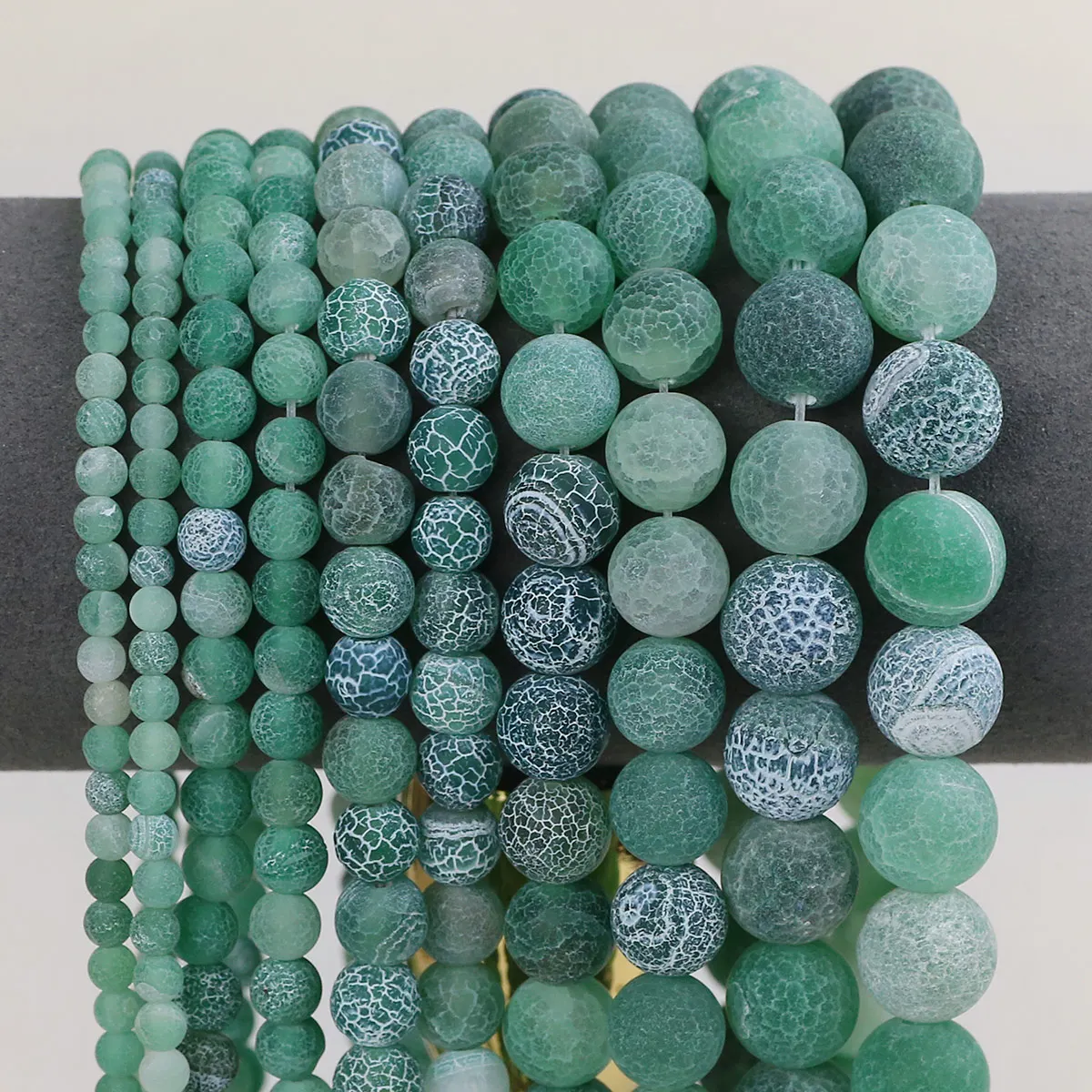 4/6/8/10mm Natural Green Weathered Agate Round Beads Cracked Frosted Stone Loose Beads for DIY Necklace Bracelet Jewelry Making