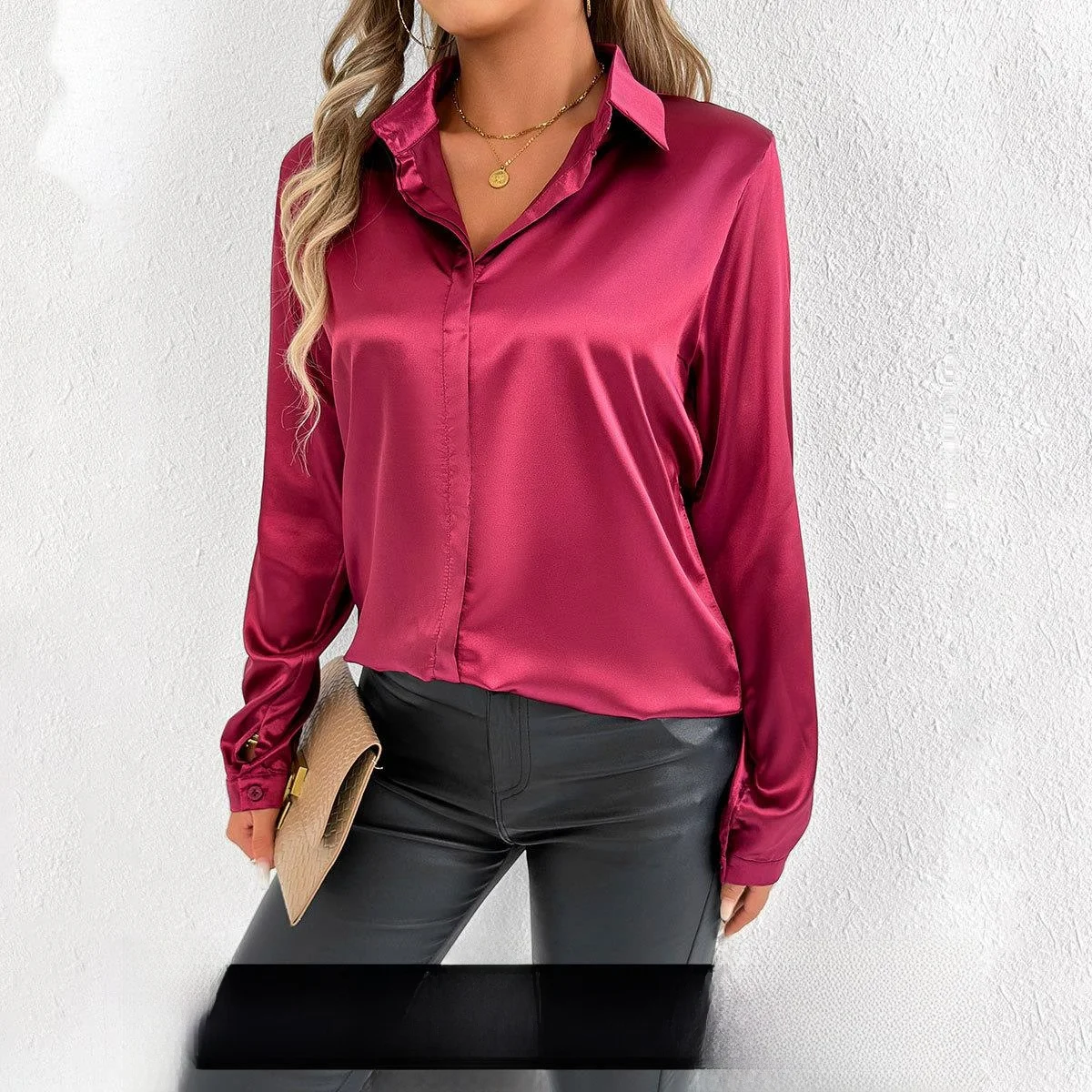 

Women's Satin Long Sleeve Shirt Commute Style Formal Wear Resistant to Deformation Pure Color Iron Free Processing