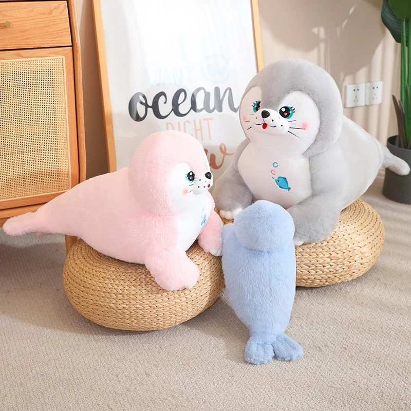 Cartoon 35-75cm Seal Marine Animal Plush Toys Kawaii Soft Stuffed Aquarium Sea Lion Throw Pillow Dolls for Kids Gifts Home Decor