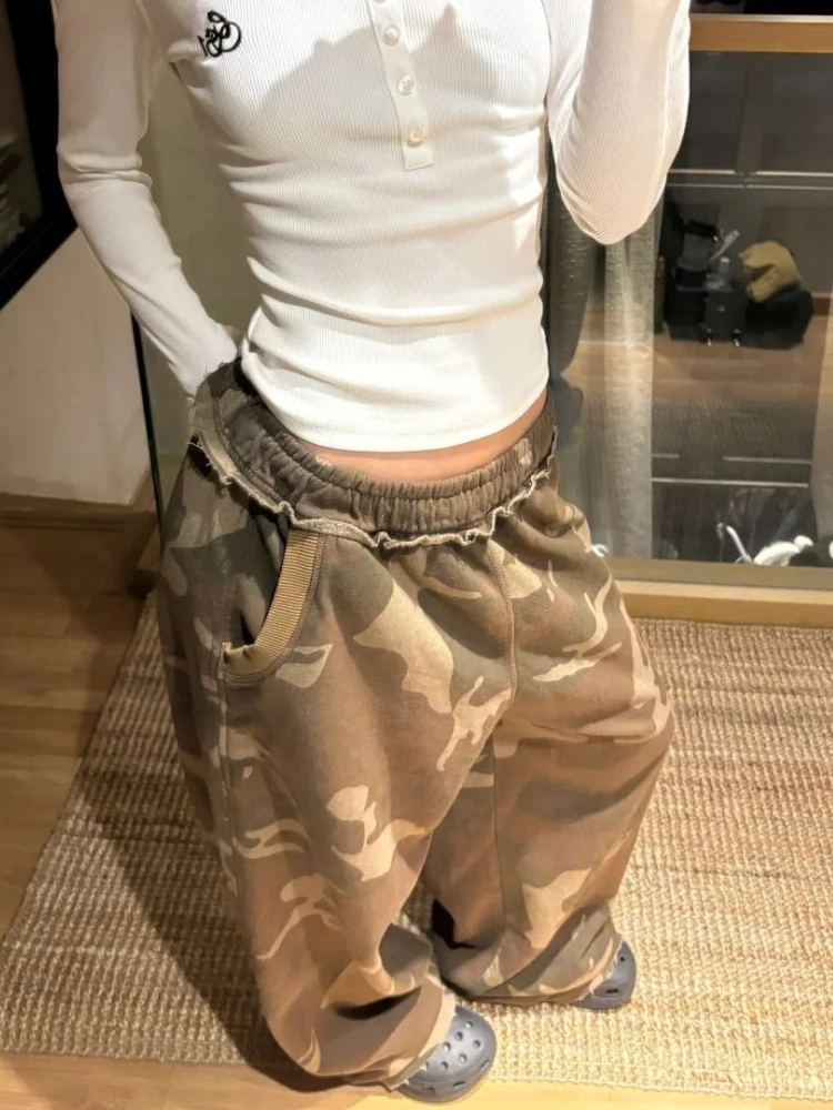 HOUZHOU Vintage Camouflage Pants Women Y2k Hip Hop Style 2000s Baggy Trousers Grunge Retro Streetwear Wide Leg Pants Aesthetics