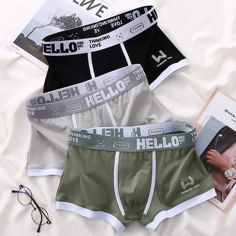 1Pcs Men Cotton Boxer Shorts Panties Underwear3 Colors L XL 2XL 3XL Soft Letter Belt Breathable Soft Fashion Sports