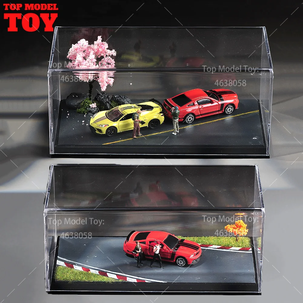 

20.2X10.5X8.9cm Racing Track/Road Platform with Glass Scene Model Suitable For 1/64 and 1/43 Car Miniature Diorama Figure