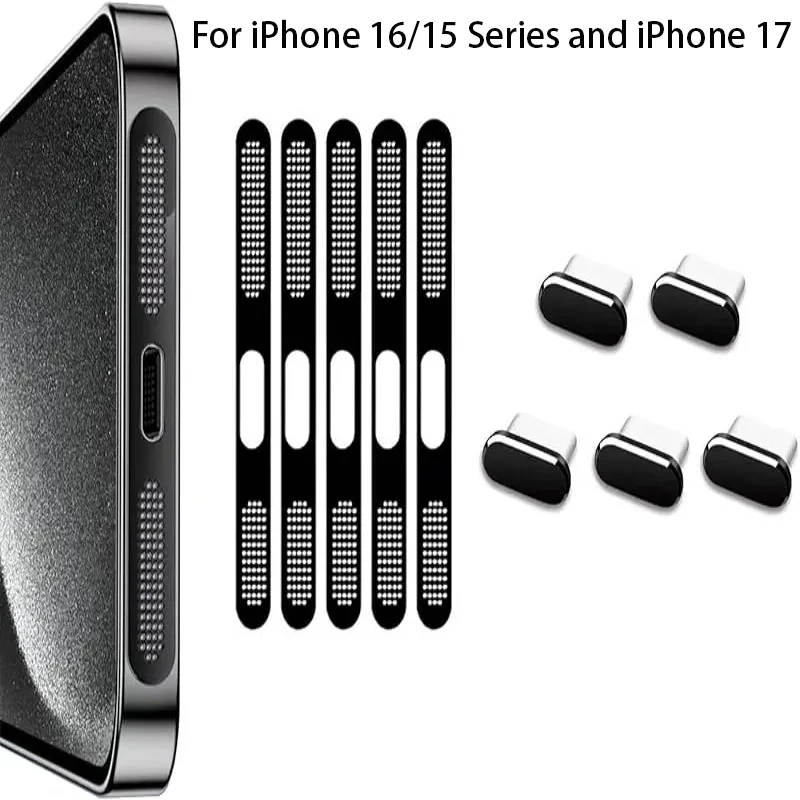 Für iPhone 16/15-Serie und iPhone 17, Ladeanschluss und Lautsprecher, Staubstecker, USB-C-Anschluss, Abdeckkappen, Anti-Staub-Schutz-Set.