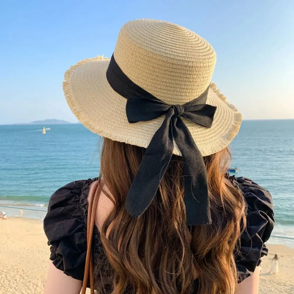 

Women Flat Brimmed Straw Hat New Spring and Summer Outdoor Sun Shading Hat Fashion Sun Protection Beach Cap