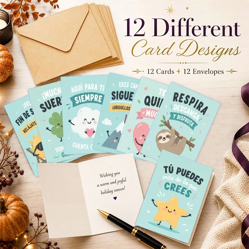 12 Spanish Funny Greeting Cards Bulk with Kraft Envelopes, All Occasion Blank Cards for Holiday Birthday Wedding Thank You - view 5