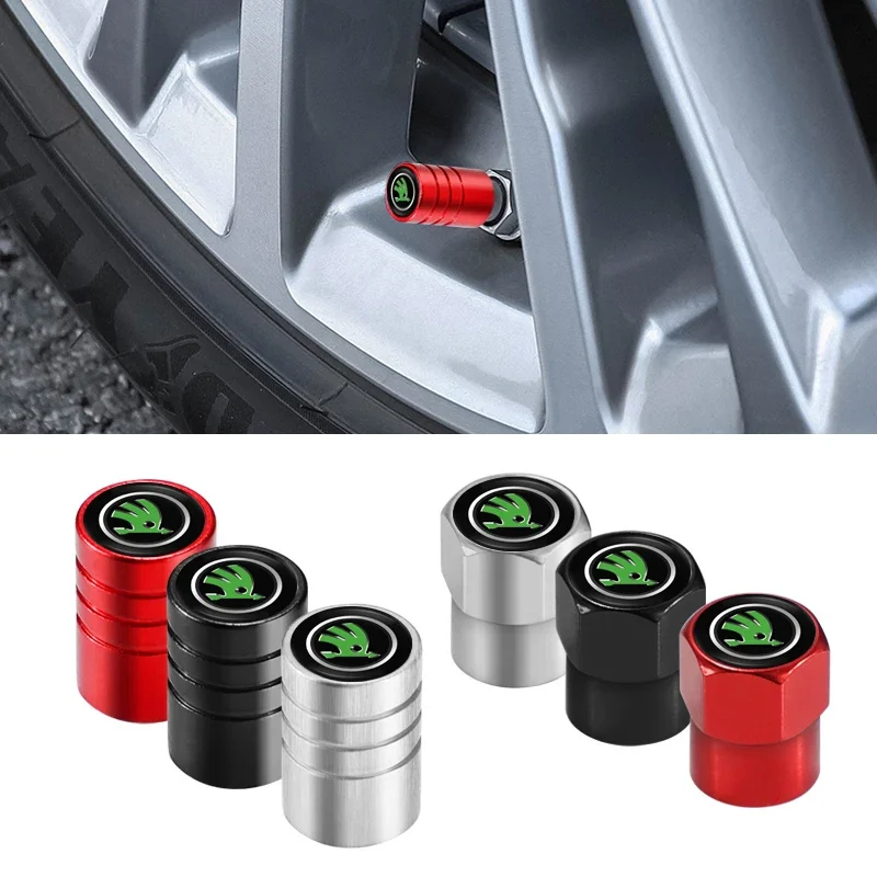4Pcs Metal Car Wheel Tire Valve Caps Stem Case Covers Accessories For Skoda Kodiaq Octavia Enyaq iV Scala Superb Karoq Vision RS