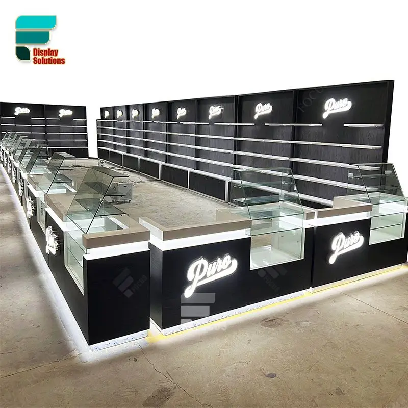 (Customized) wood retail store wood display cabinet tempered glass showcase show displays smoke shop design