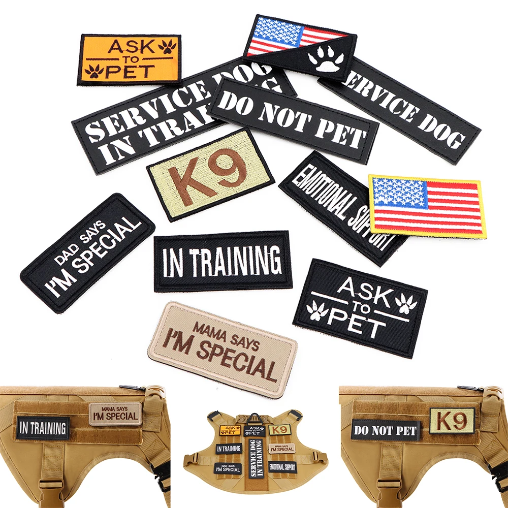 

12 Pieces K9 Tactical Patch Bundle For Dog Vest Harness Collar Personalized Patches Tags Sticker Label Custom Name ID Sticker