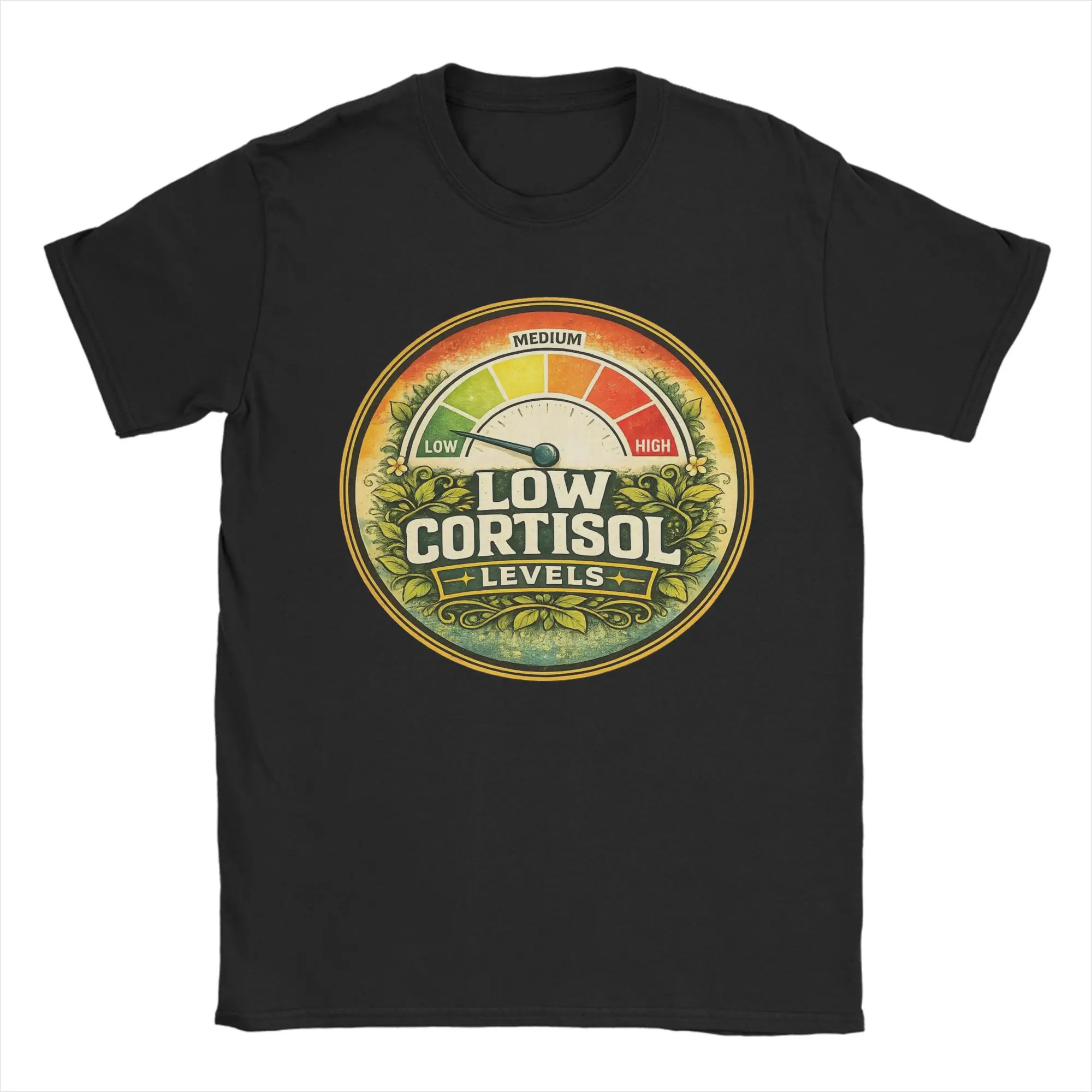 Men Funny Cortisol Low Level Stress Meter Meme T Shirt  Pure Cotton Tops Vintage Short Sleeve Crewneck Tees Gift Idea T-Shirts