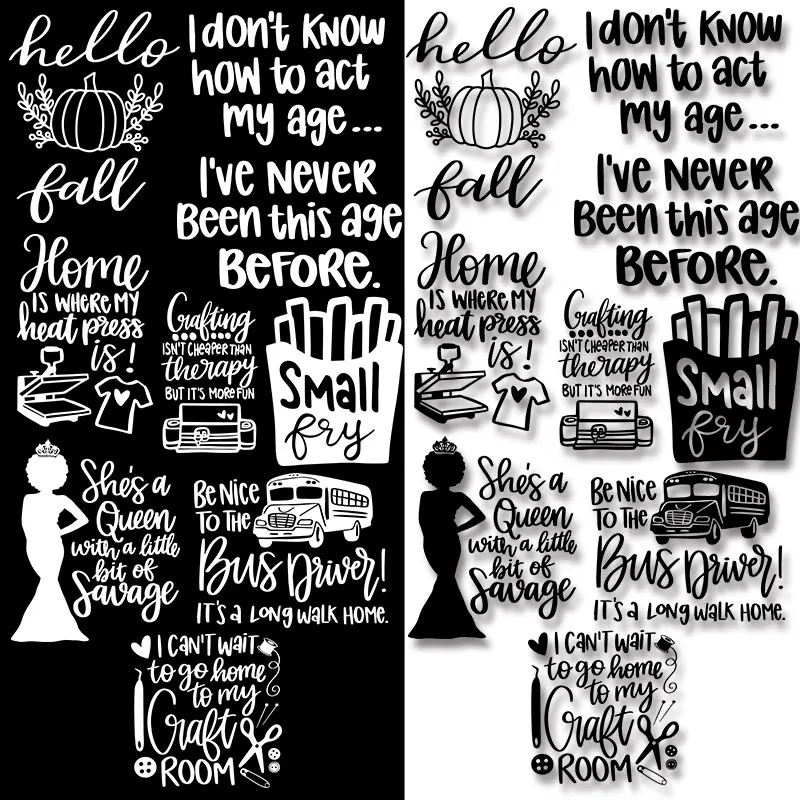 

Hello Fall Black and white text stickers Vinyl Sticker For Clothes Heat Transfer printing diy craft
