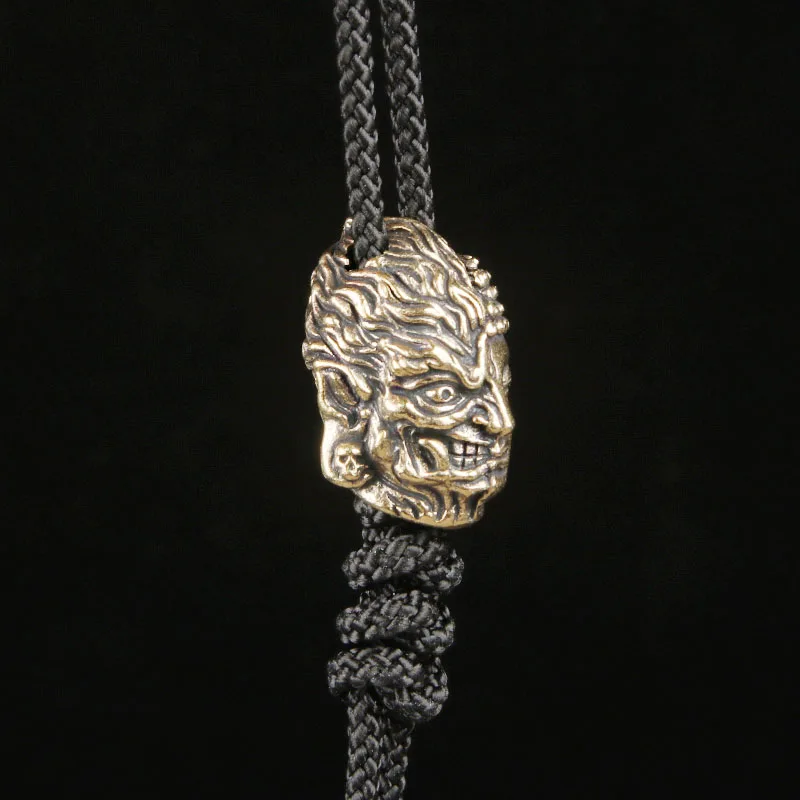 Brass Good Evil Knife Bead, Buddha Demon EDC Paracord Pendant, Creative Handmade Keychain Charm Room Decoration