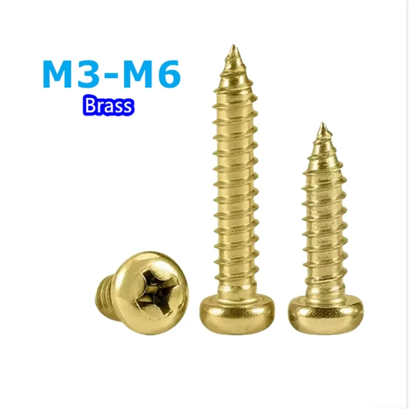 

M3 M3.5 M4 M5 M6 Furniture Screw GB845 Brass Copper Cross Recessed Phillips Pan Head Self-tapping Screws Wood Screws