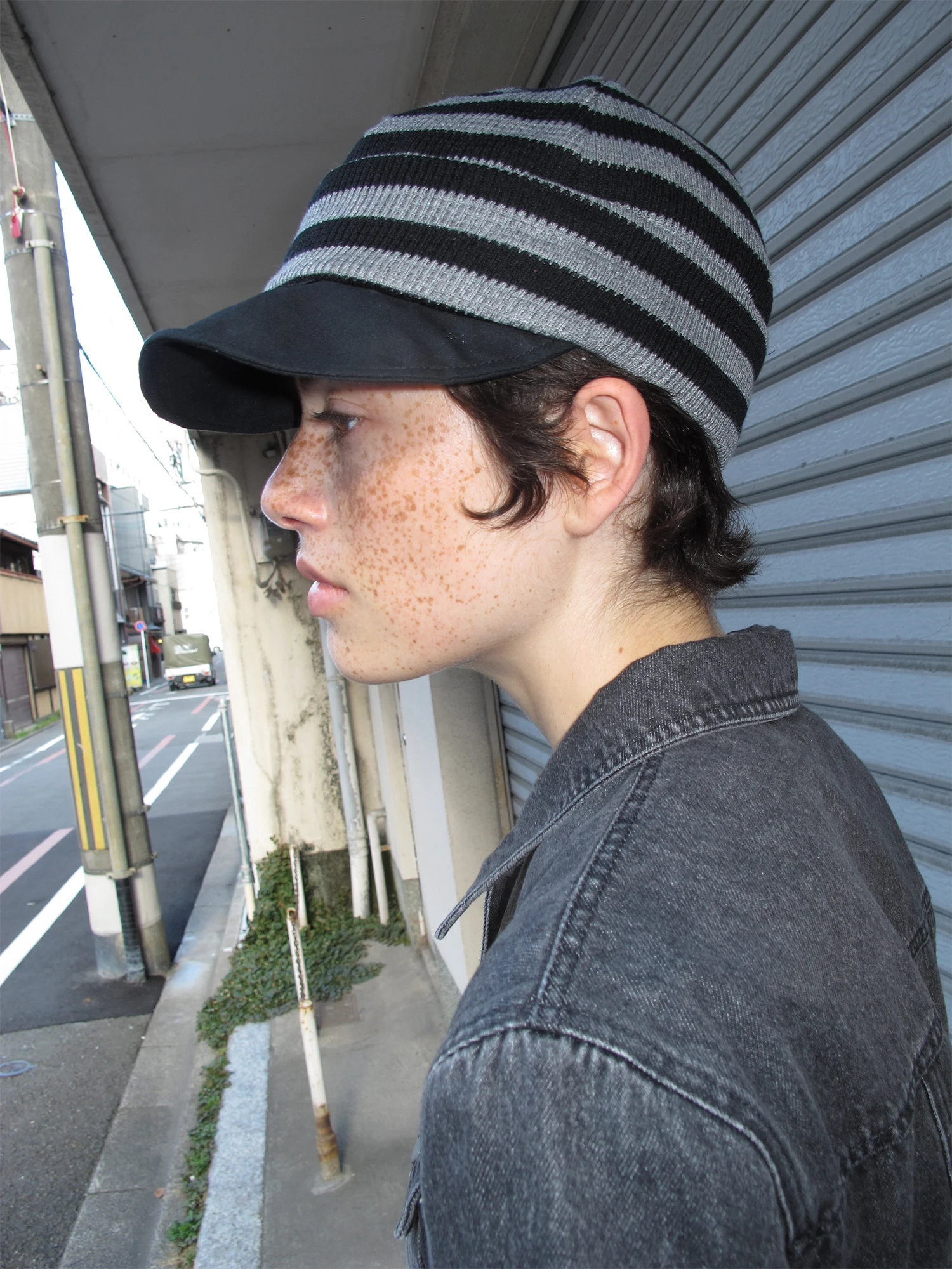 Adjustable Strap Knitted Short Brim Hat Face Shaping Duckbill Cap Casual Style Stripe Pattern Unisex Autumn Hat by Andnever E