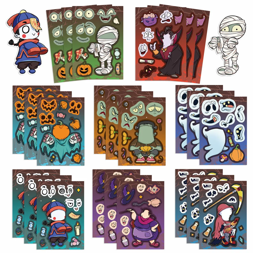 8Pcs Halloween Themed Waterproof Decal Stickers, Spooky Holiday Pattern Tape for Luggage Custom Decor Giajar Sticker Store
