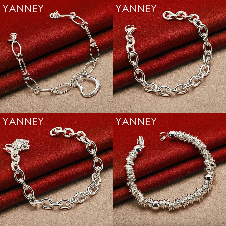 

925 Sterling Silver 8 Inch Beautiful Heart Hollow Bracelet Women Party Jewelry Wedding Jewelry Fashion Accessories