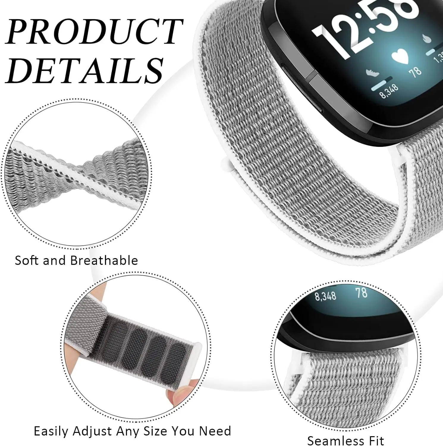 ملحقات حزام بديلة لساعة Fitbit Versa 2/Lite/SE من النايلون المضفر القابل للتمدد للساعة الذكية