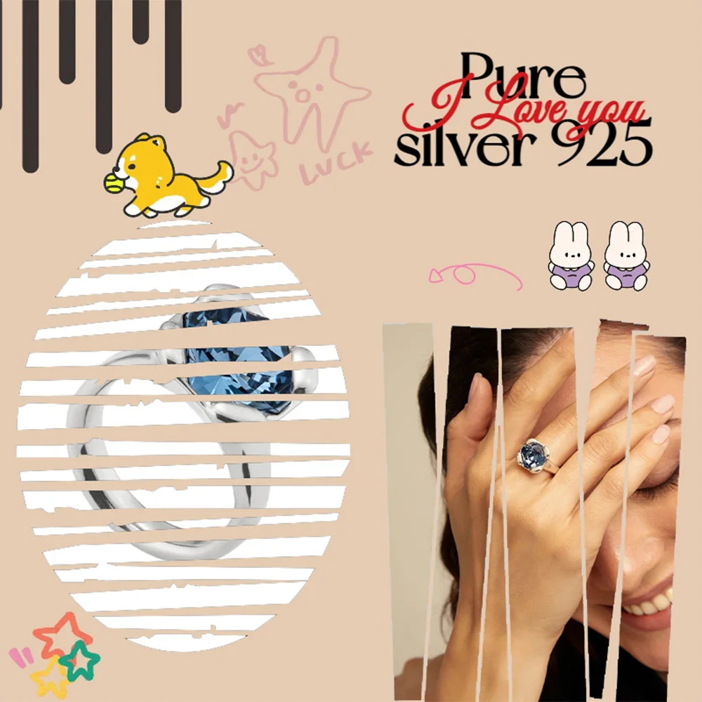 

Spanish metal style elegant and exquisite blue zircon sterling silver ring S925 women's ring anniversary gift no50