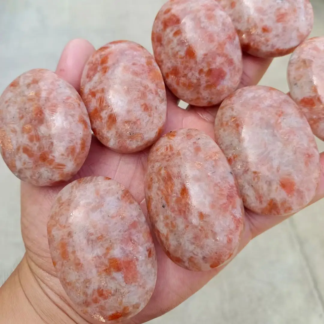 5A+ 100% Natural Golden Sunstone Palm Stone Gemstone Oval Smooth Polished Palms Reiki Healing Chakra