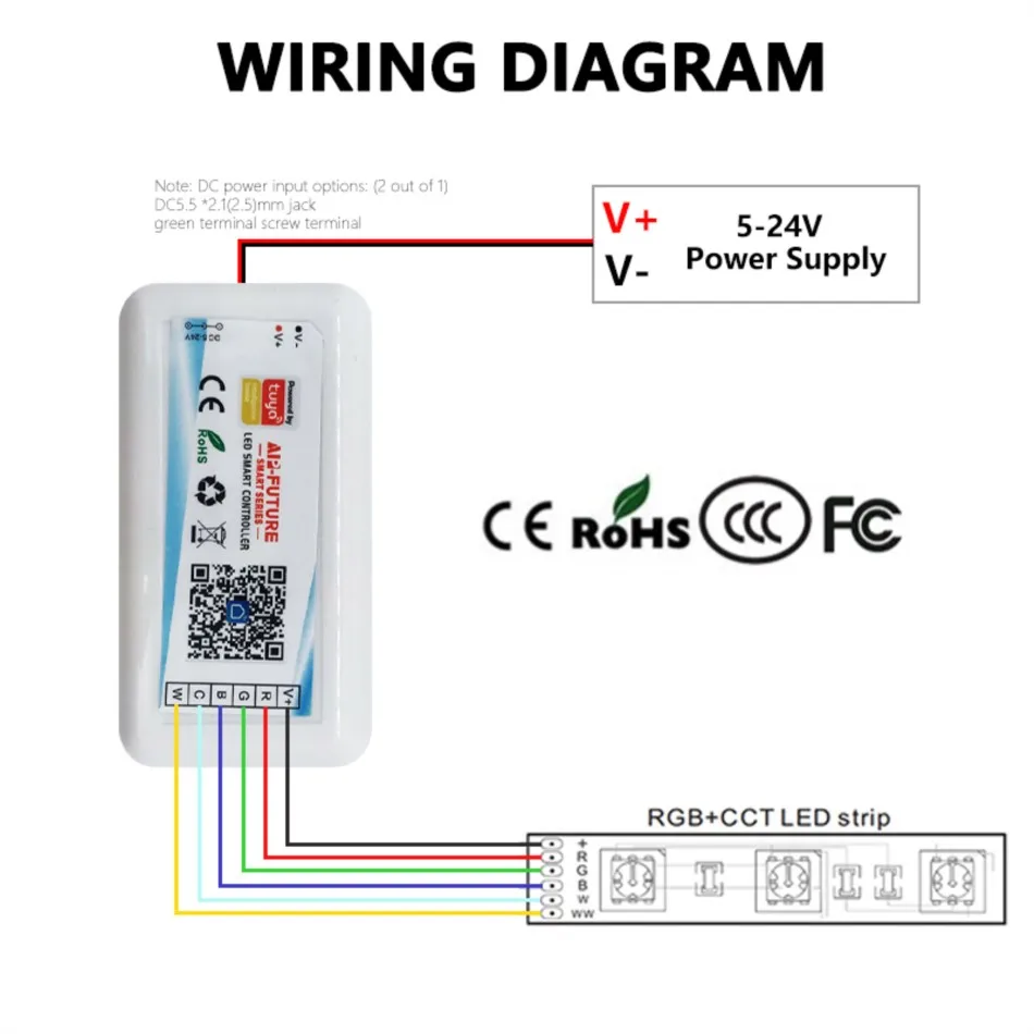 Tuya WiFi RGB CCT Controller DC5-24V 18A 5CH PWM segnale Smart Voice Music Dimmer per 5050 2835 RGBCCT RGBWC Color Strip Light