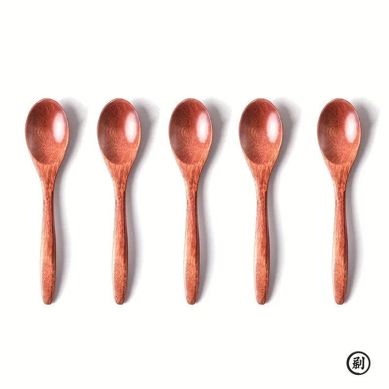 6PCS Wooden Tea Spoon Long Coffee Spoons Small Teaspoon Set Wood Honey Dessert Spoon Coffee Drink Stirrer Teaspoons Tableware