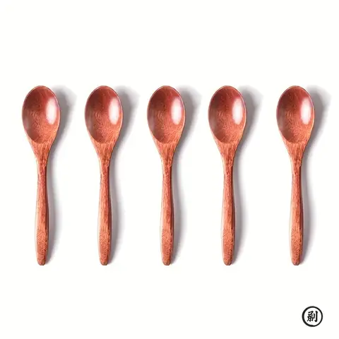 6PCS Wooden Tea Spoon Long Coffee Spoons Small Teaspoon Set Wood Honey Dessert Spoon Coffee Drink Stirrer Teaspoons Tableware